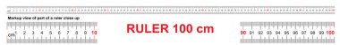 Cetvel 100 cm. hassas ölçüm aracı. Cetvel 1 metre ölçeklendirme. Cetvel kılavuz 1000 mm. metrik santimetre boyutu göstergeleri