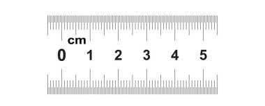 Cetvel 5 santimetre veya 50 mm. bölümü 0.5 mm. kesin uzunluk ölçüm cihazı değerini çift taraflı. Kalibrasyon kılavuz
