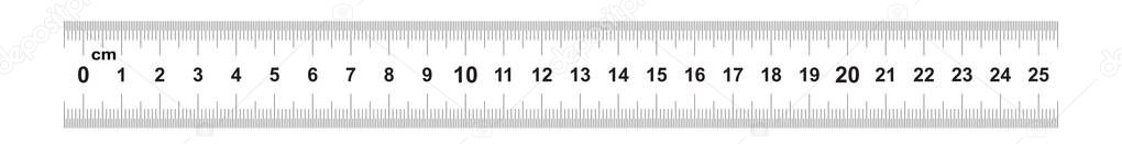 Double sided Ruler 25 centimeter or 250 mm. Value of division 0.5 mm. Precise length measurement device. Calibration grid