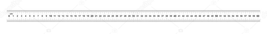 Double sided Ruler 60 centimeter or 600 mm. Value of division 0.5 mm. Precise length measurement device. Calibration grid