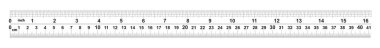Cetvel 16 inshes. Cetvel 40 santimetre. Division - inç ve 0.5 mm. kesin uzunluk ölçüm cihazı tarafından 32 bölünmeler değeri. Kalibrasyon kılavuz.