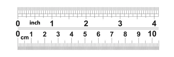Inshes 统治者10厘米 师英寸和 精密长度测量装置 校准网格 — 图库矢量图片