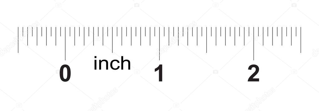 Ruler 2 inches. Metric inch size indicator. Decimal system grid. Measuring tool.