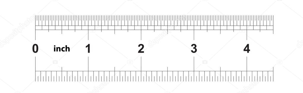 Ruler 4 inches imperial. Ruler 4 inches metric. Precise measuring tool. Calibration grid