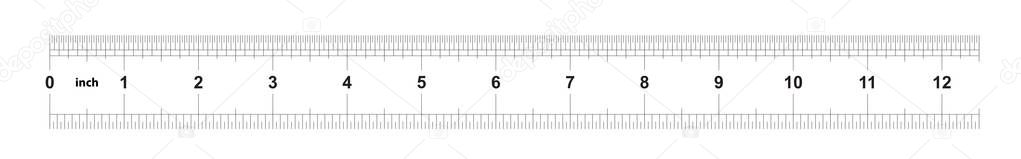 Ruler 12 inches imperial. Ruler 12 inches metric. Precise measuring tool. Calibration grid