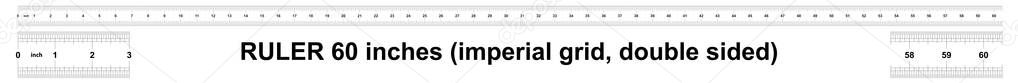 Ruler 60 inches imperial. Ruler double sided. Precise measuring tool. Calibration grid