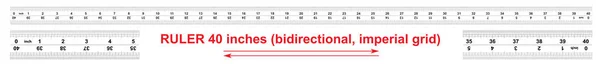 Règle bidirectionnelle 40 pouces. Le prix de la division est de trente deuxième partie pouce. Outil de mesure précis. Grille d'étalonnage . — Image vectorielle