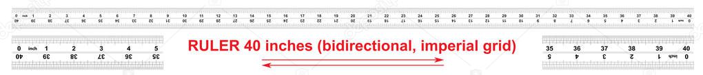 Ruler bidirectional 40 inches. The division price is thirty second part inch. Precise measuring tool. Calibration grid.