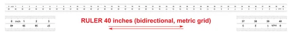 Règle bidirectionnelle 40 pouces. Grille d'étalonnage métrique. Le prix de division est de 0,05 pouce. Outil de mesure précis . — Image vectorielle