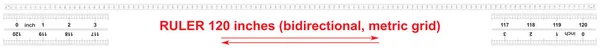 Regla bidireccional 120 pulgadas. Rejilla de calibración métrica. El precio de la división es de 0,05 pulgadas. Herramienta de medición precisa . — Archivo Imágenes Vectoriales