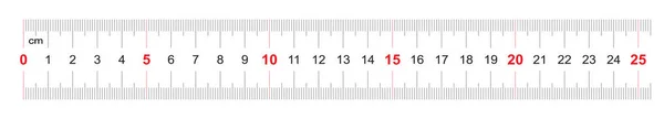 Regla de 250 milímetros. Regla de 25 centímetros. Red de calibración. División de valor 1 mm. Dispositivo de medición de longitud precisa. Instrumento de medición de dos caras . — Archivo Imágenes Vectoriales