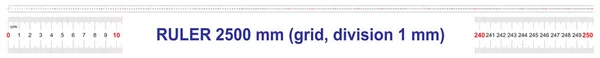 Règle de 2500 millimètres. Règle de 250 centimètres. Règle de 2,5 mètres. Grille d'étalonnage. Division de valeur 1 mm. Appareil de mesure de longueur précis. Instrument de mesure recto verso . — Image vectorielle