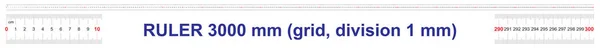 Règle de 3000 millimètres. Règle de 300 centimètres. Règle de 3 mètres. Grille d'étalonnage. Division de valeur 1 mm. Appareil de mesure de longueur précis. Instrument de mesure recto verso . — Image vectorielle