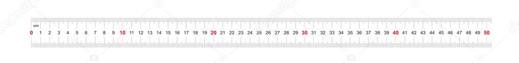 Ruler of 500 millimeters. Ruler of 50 centimeters. Calibration grid. Value division 1 mm. Precise length measurement device. Two-sided measuring instrument.