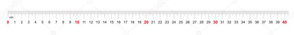 Grid for a ruler of 400 millimeters, 40 centimeters. Calibration grid. Value division 1 mm. Precise length measurement device.