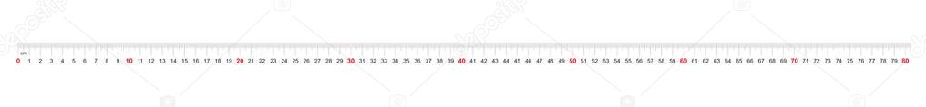 Grid for a ruler of 800 millimeters, 80 centimeters. Calibration grid. Value division 1 mm. Precise length measurement device.