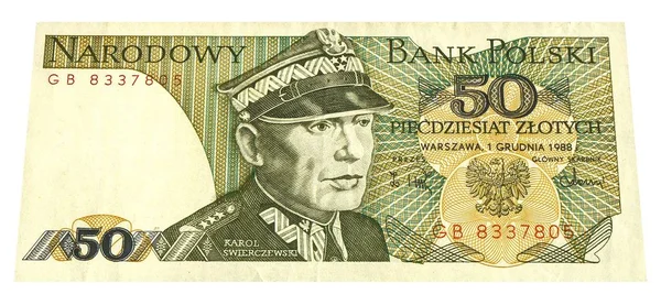 Banknot o wartości 50 złotych z 1988 roku. Złoty jest walutą narodową Polski. Strona przednia. — Zdjęcie stockowe