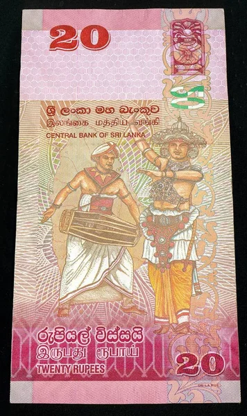 Nota bancária de 20 rúpias Sri Lanka 2010 de lançamento. Rúpias é a moeda nacional do Sri Lanka. Parte de trás . — Fotografia de Stock