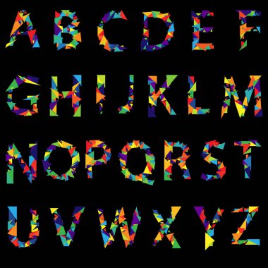 İngiliz alfabesi düşük poli stili, gökkuşağı renkleri