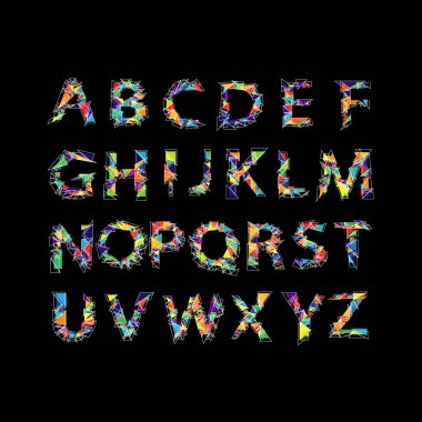 İngiliz alfabesi düşük poli stili, gökkuşağı rengi ve beyaz kulaç