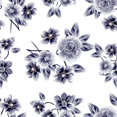 Sorunsuz vintage tarzı çiçek deseni. Kontur çiçek öğeleri