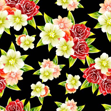 Sorunsuz vintage tarzı çiçek deseni. Renkli çiçek öğeleri