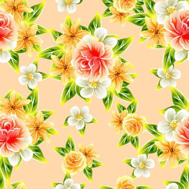 Sorunsuz vintage tarzı çiçek deseni. Renkli çiçek öğeleri