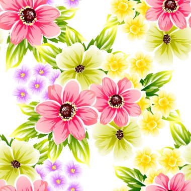 Sorunsuz vintage tarzı çiçek deseni. Renkli çiçek öğeleri