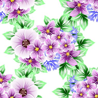 Sorunsuz vintage tarzı çiçek deseni. Renkli çiçek öğeleri