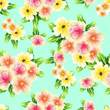 Sorunsuz vintage tarzı çiçek deseni. Renkli çiçek öğeleri