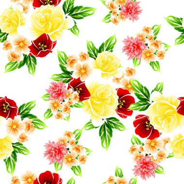 Sorunsuz vintage tarzı çiçek deseni. Renkli çiçek öğeleri