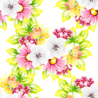 Sorunsuz vintage tarzı çiçek deseni. Renkli çiçek öğeleri