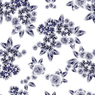 Sorunsuz vintage tarzı çiçek deseni. Kontur çiçek öğeleri