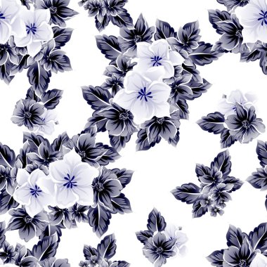 Sorunsuz vintage tarzı çiçek deseni. Kontur çiçek öğeleri