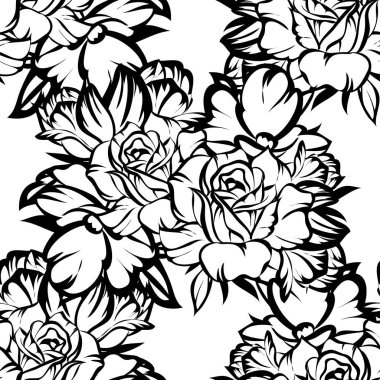 Sorunsuz vintage tarzı çiçek deseni. Kontur çiçek öğeleri