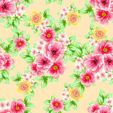 Sorunsuz vintage tarzı çiçek deseni. Renkli çiçek öğeleri