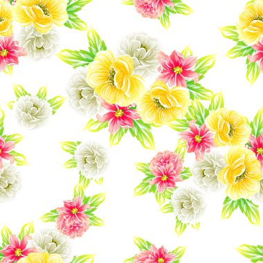 Sorunsuz vintage tarzı çiçek deseni. Renkli çiçek öğeleri