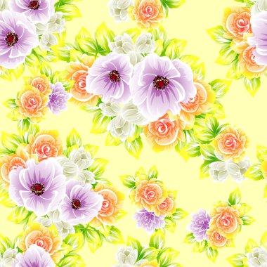 Sorunsuz vintage tarzı çiçek deseni. Renkli çiçek öğeleri