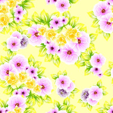 Sorunsuz vintage tarzı çiçek deseni. Renkli çiçek öğeleri