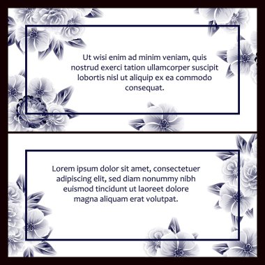 Klasik çiçek düğün kartları seti. Çiçek elementleri ve çerçeveleri.