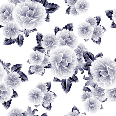 Sorunsuz vintage tarzı çiçek deseni. Kontur çiçek öğeleri