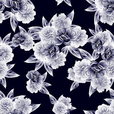 Sorunsuz vintage tarzı çiçek deseni. Kontur çiçek öğeleri