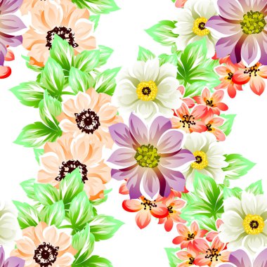 Sorunsuz vintage tarzı çiçek deseni. Renkli çiçek öğeleri