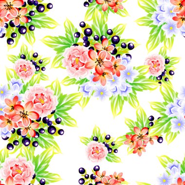 Sorunsuz vintage tarzı çiçek deseni. Renkli çiçek öğeleri