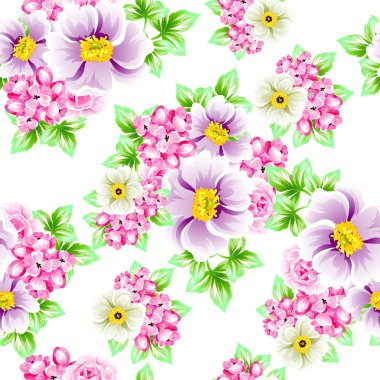 Sorunsuz vintage tarzı çiçek deseni. Renkli çiçek öğeleri