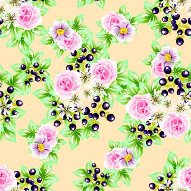 Sorunsuz vintage tarzı çiçek deseni. Renkli çiçek öğeleri