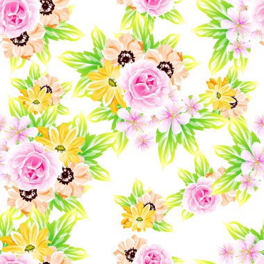 Sorunsuz vintage tarzı çiçek deseni. Renkli çiçek öğeleri