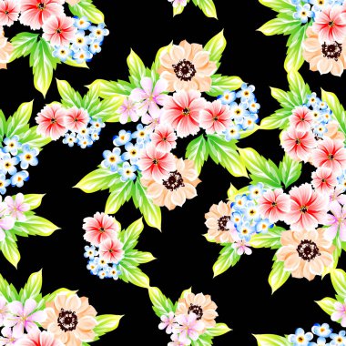 Sorunsuz vintage tarzı çiçek deseni. Renkli çiçek öğeleri