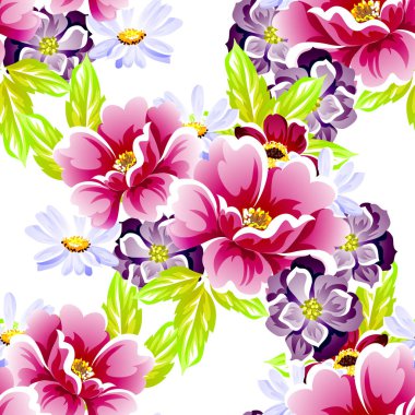 Sorunsuz vintage tarzı çiçek deseni. Renkli çiçek öğeleri