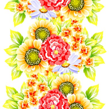 Sorunsuz vintage tarzı çiçek deseni. Renkli çiçek öğeleri